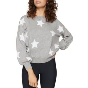 Spiritual Gangster Gray Star Print Cotton Cashmere Balloon Sleeve Sweater Medium